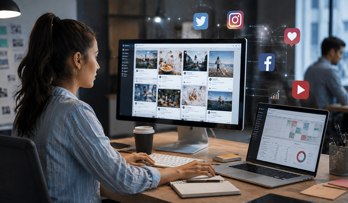 AI social media content agency creating content efficiently