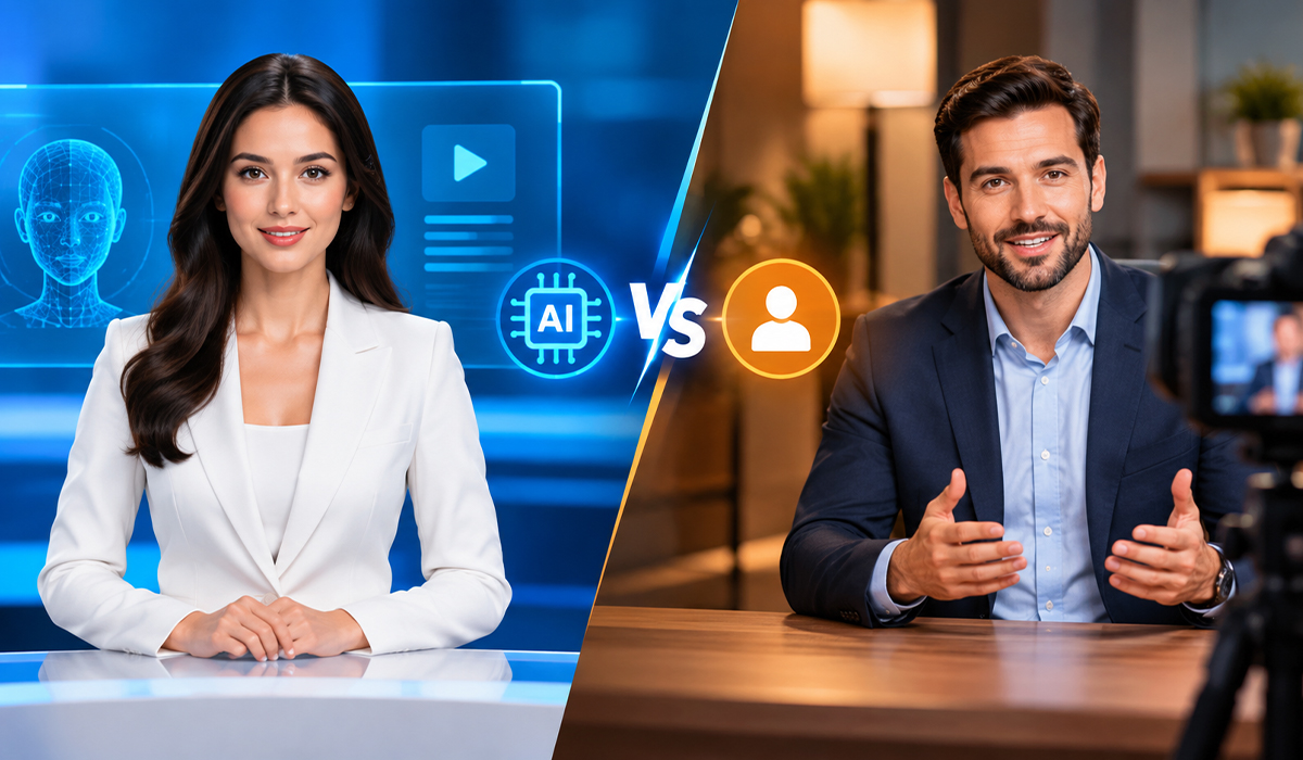 AI Digital Presenters and human presenter comparison for brand videos
